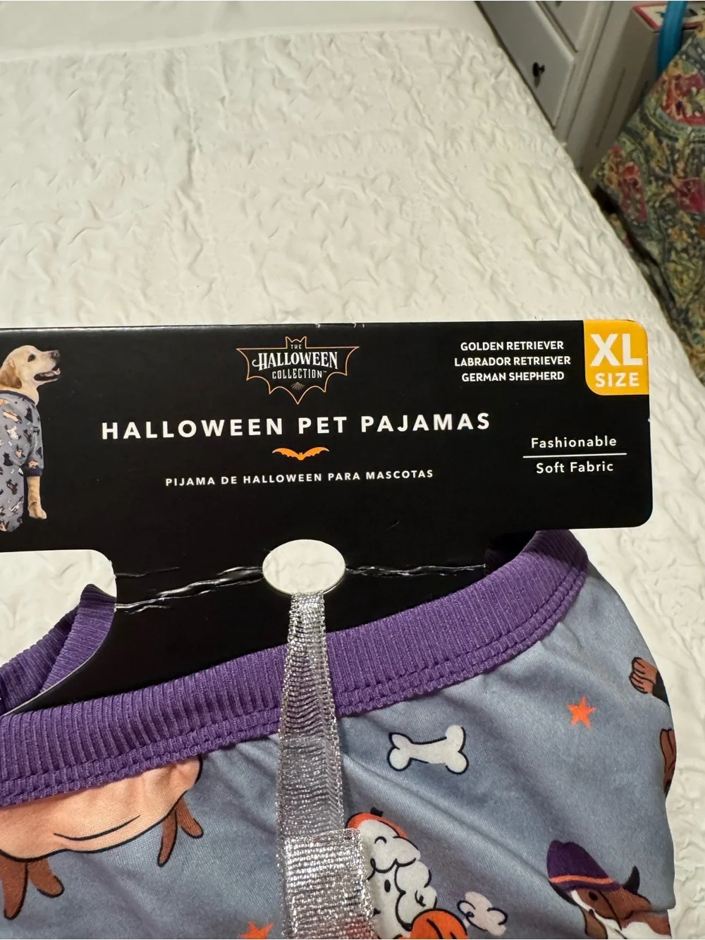 Halloween Dog Pajamas with Purple Trim - Festive Pet Sleepwear